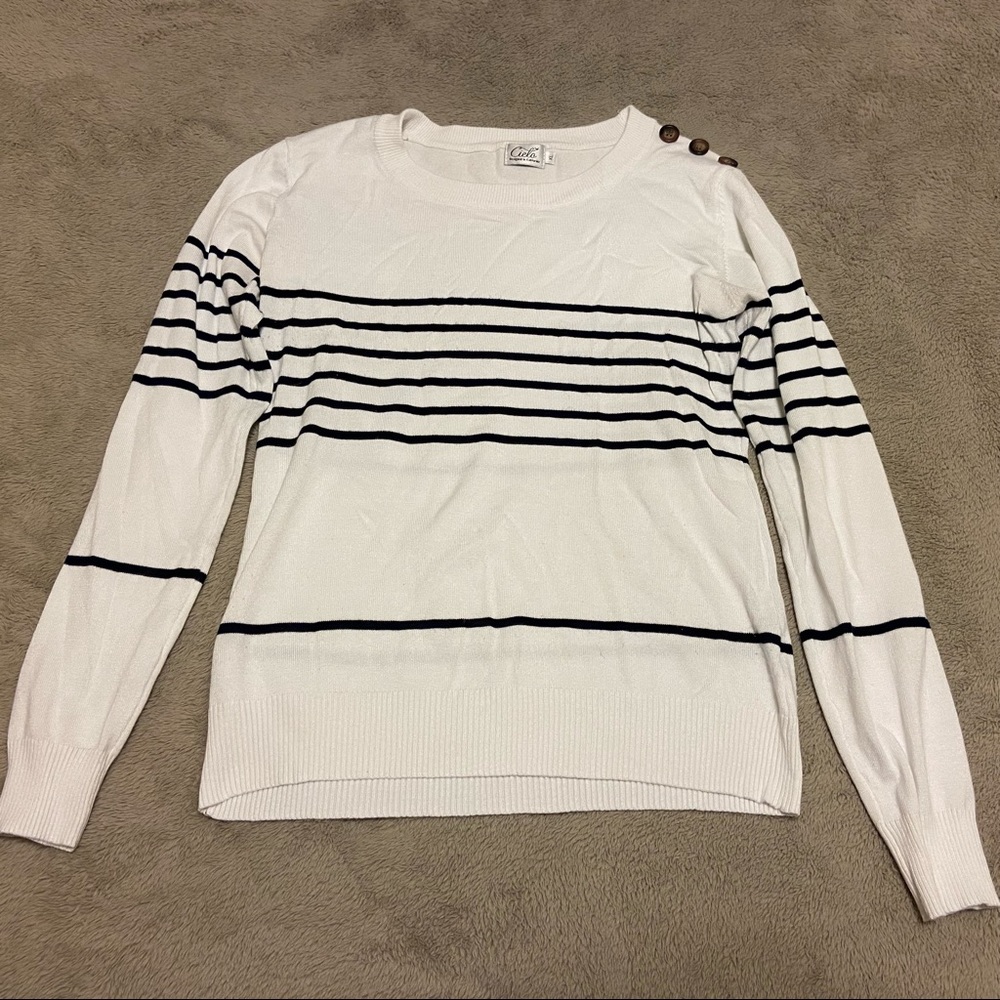 Striped Black and White Sweater (XL) Cielo with accent buttons